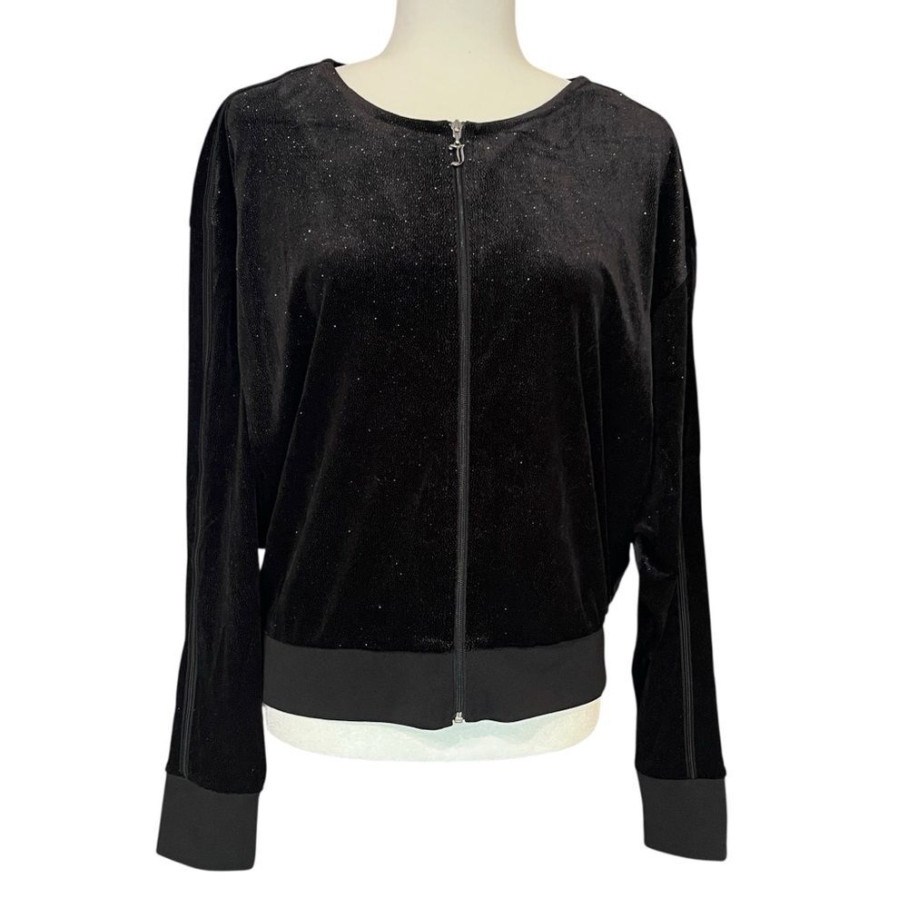 Juicy Couture Velour Track Jacket Black Sparkle Large